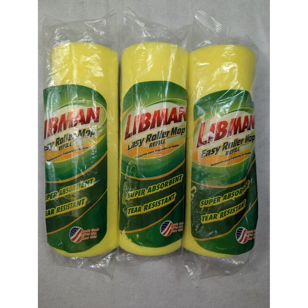 Libman Easy Roller Mop Refill 3 Pack Yellow Super Absorbent Tear Resistant 02017